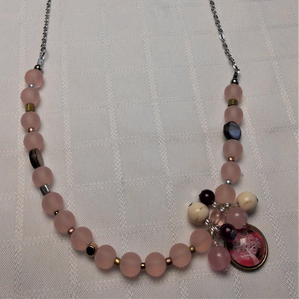 No 75 Beautiful handmade earrings and necklace with enameled piece